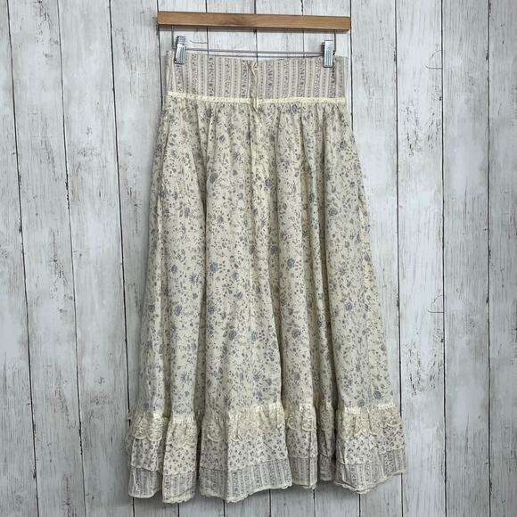 Jessica's Gunnies Vintage Dainty Floral Lace Ruffle Cottagecore Fairy Maxi Skirt - Picture 2 of 12